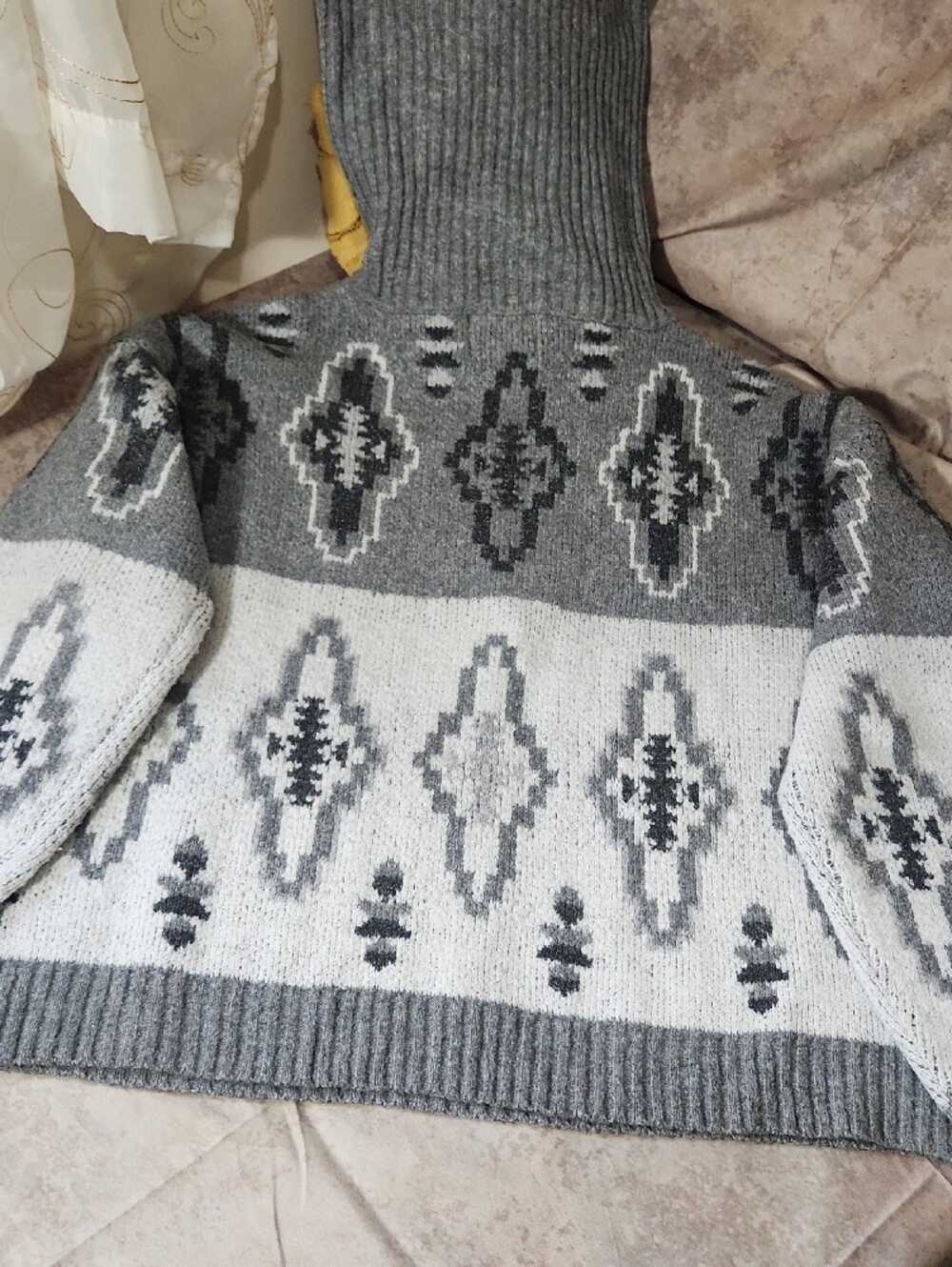 Pink Republic Gray & White Patterned Half-Zip Turtleneck Sweater - Picture 8 of 8